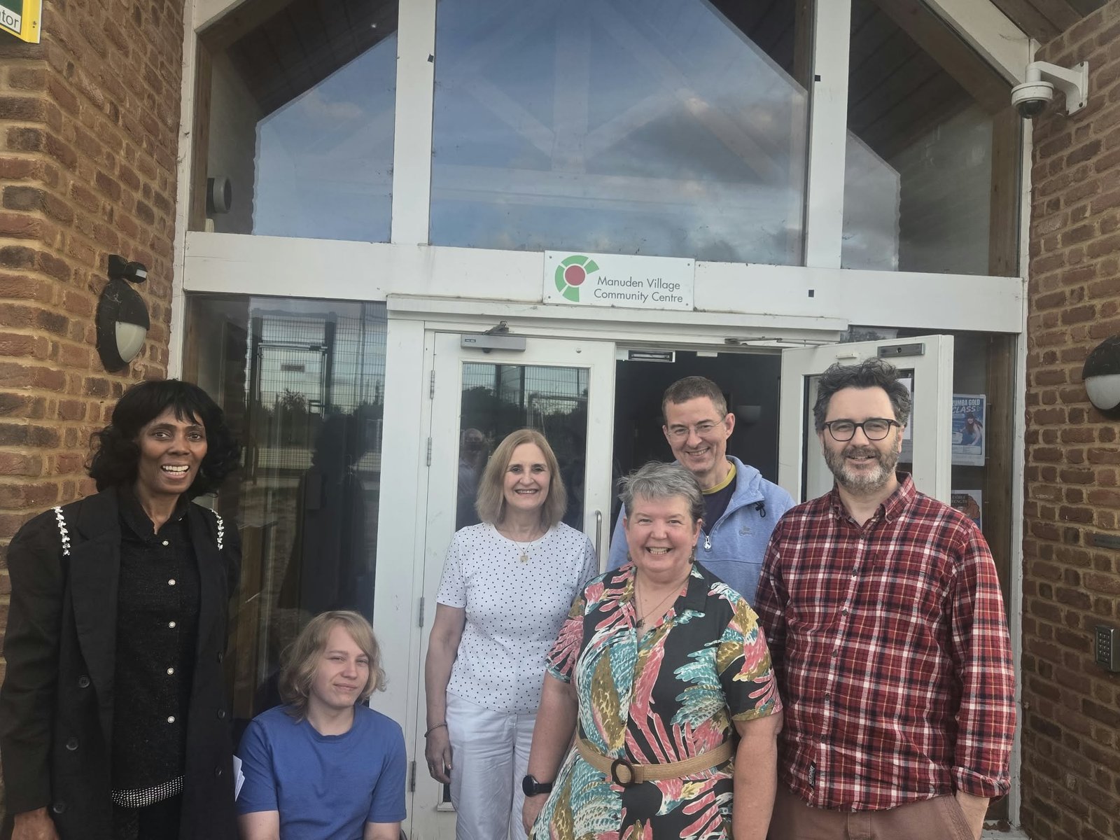 Players outside Manuden Village Community Centre